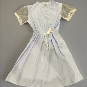 Blue Striped Mini Dress with Lace Accents